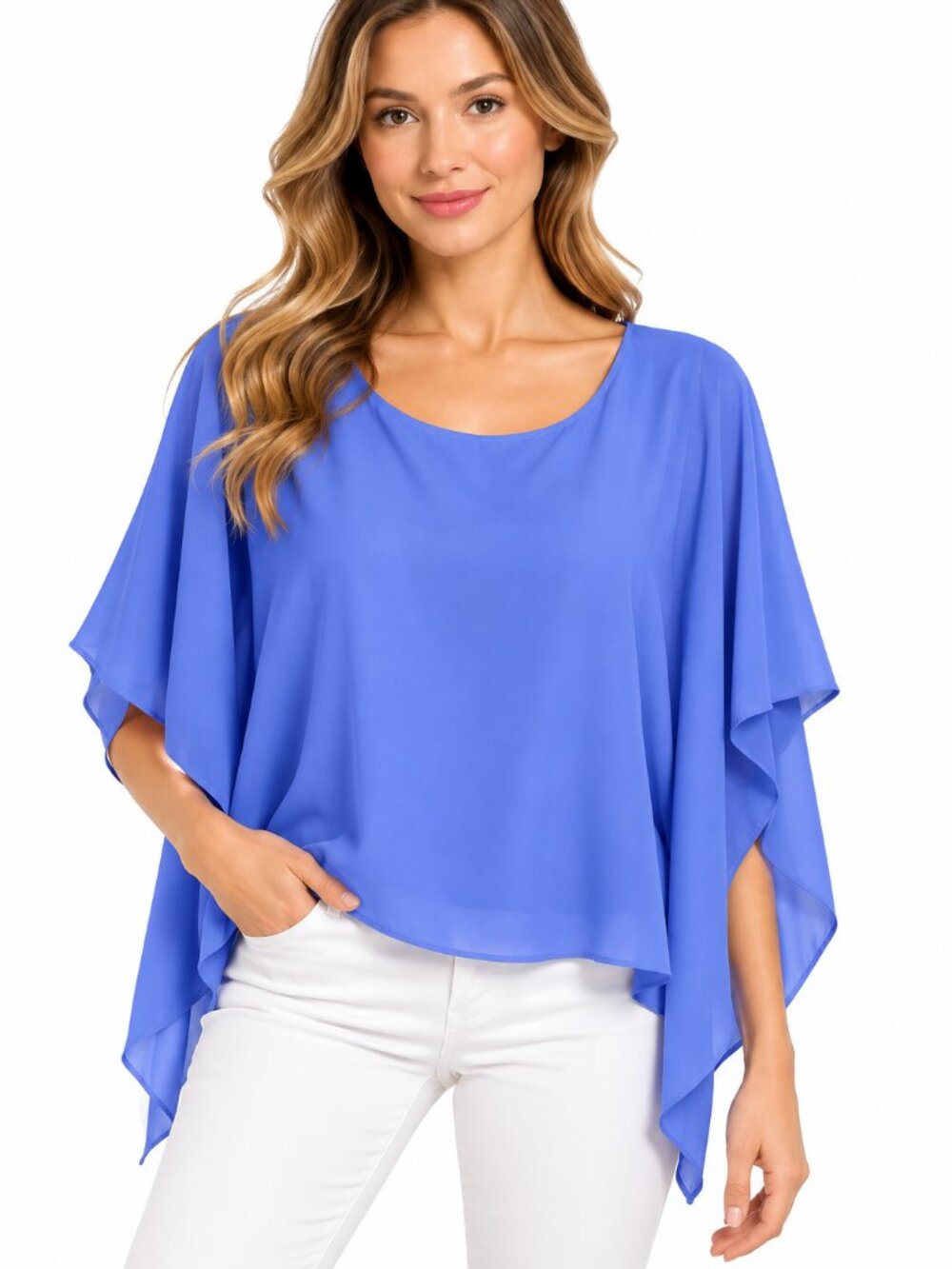 Jennifer Miller Periwinkle Blue Flowy Batwing Sleeve Blouse